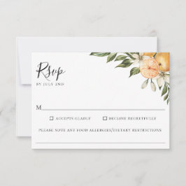 Sinaasappel Grove Citrus Bruiloft Voedsel Allergie RSVP Kaartje
