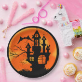 Sinaasappel Halloween in Haunted House Papieren Bordje (Feest)