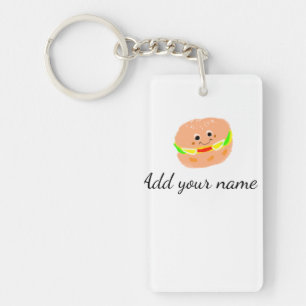 Sinaasappel hamburger aquarel voeg naam tekst toe sleutelhanger