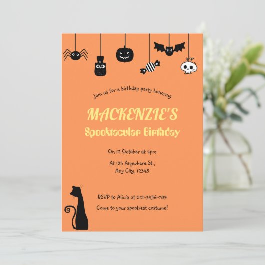 Sinaasappel Hangende Halloween Spooktacular Verjaa Kaart (Staand voorkant)