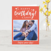 Sinaasappel Happy Birthday Custom Foto en Tekst Kaart (Gele Bloem)