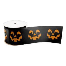 Sinaasappel Happy Halloween Pompoen Gezicht Op Zwa Satijnen Lint