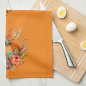 Sinaasappel Happy Thanksgiving Pompoen en Herfst B Theedoek (Quarter Fold)