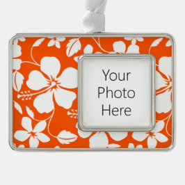 SINAASAPPEL HAWAÏAN HULA (HIBISCUS) VERZILVERD OMLIJST ORNAMENT