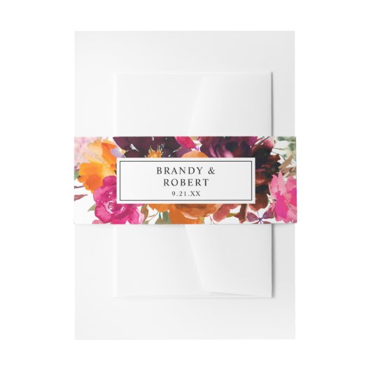 Sinaasappel, Heet Roze, & Paarse Herfst Bloemen 1 Uitnodigingen Wikkel (Voorkant Voorbeeld)