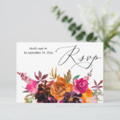 Sinaasappel, Heet Roze, & Paarse Herfst Bloemen me RSVP Kaartje (Staand voorkant)