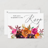 Sinaasappel, Heet Roze, & Paarse Herfst Bloemen me RSVP Kaartje (Voorkant / Achterkant)
