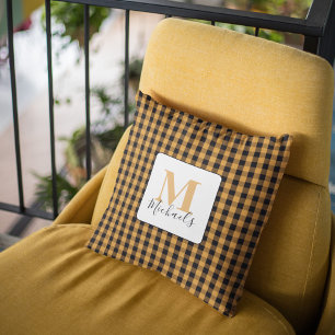 Sinaasappel Herfst Monogram Buffalo Check Aangepas Kussen