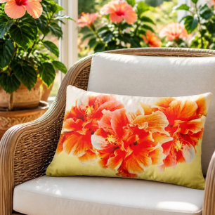 Sinaasappel Hibiscus Lage Rug Kussen (Geel)