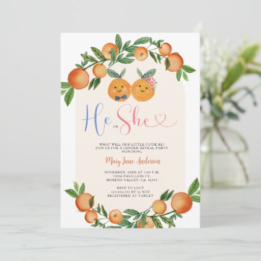 Sinaasappel Hij of Zij Groen Bloemen Geslacht Onth Kaart (Staand voorkant)