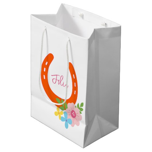 Sinaasappel Hoefijzer Roze NAAM Flowers Schuur Mei Medium Cadeauzakje (Voorkant Gekanteld)