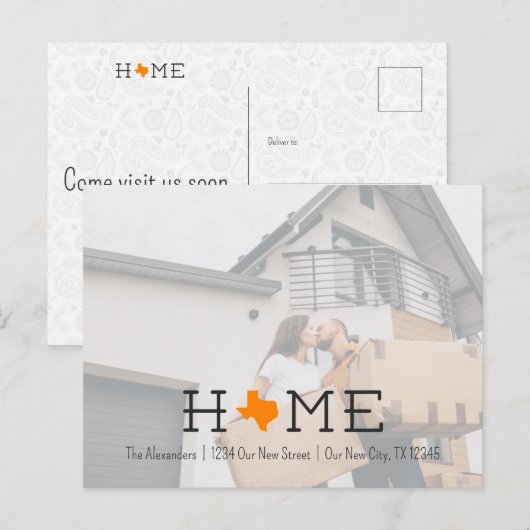 Sinaasappel HOME Texas Moving Announcement Briefka Briefkaart (Voorkant / Achterkant)