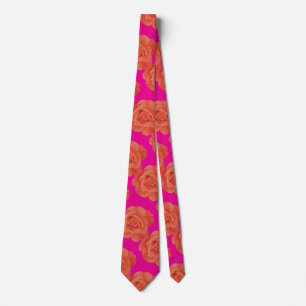 Sinaasappel Hot Pink Floral Roos Modern Kleurrijk Stropdas