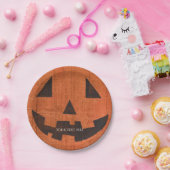 Sinaasappel Houten Pompoen Rustieke Halloween Papieren Bordje (Feest)