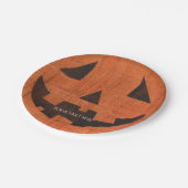 Sinaasappel Houten Pompoen Rustieke Halloween Papieren Bordje (Gekanteld)