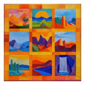 Sinaasappel Ingelijste Desert Art Grid - Kleurrijk Perfect Poster (Voorkant)