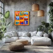 Sinaasappel Ingelijste Desert Art Grid - Kleurrijk Perfect Poster