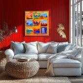 Sinaasappel Ingelijste Desert Art Grid - Kleurrijk Perfect Poster