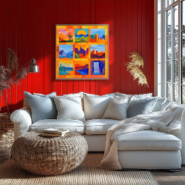 Sinaasappel Ingelijste Desert Art Grid - Kleurrijk Perfect Poster