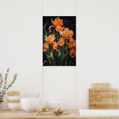 Sinaasappel Irissen Bloemenkunst Print Poster (Keuken)