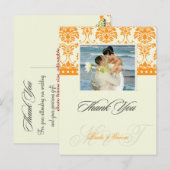 Sinaasappel + Ivoor Damask Dank u foto briefkaarte Briefkaart (Voorkant / Achterkant)