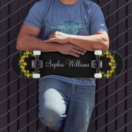 Sinaasappel japans bloemen zwart persoonlijk skateboard