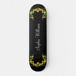 Sinaasappel japans bloemen zwart persoonlijk skateboard