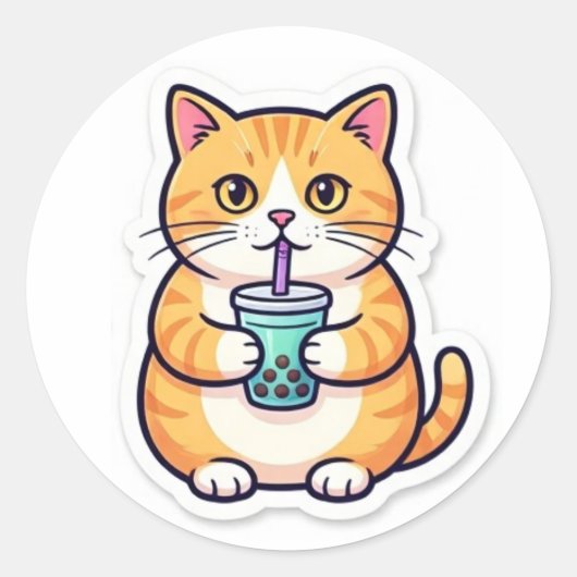 Sinaasappel Kat Drinkt Sappen Sticker Grappige Sch (Voorkant)
