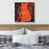 Sinaasappel Kat Folk Art Canvas Print Boho Scandin (Insitu (Slaapkamer))