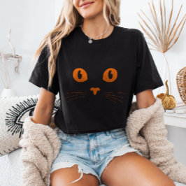 Sinaasappel Kat Gezicht Spooky Cute Minimalist Hal T-shirt