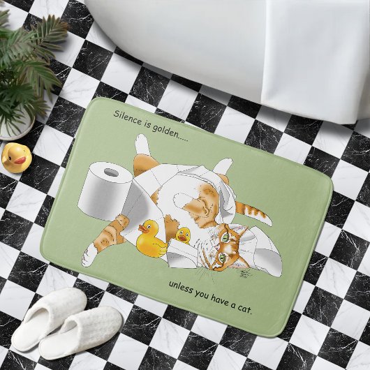 Sinaasappel Kat Grappig Toiletpapier Groen Badmat
