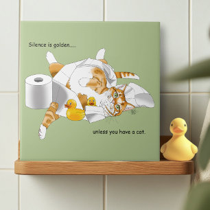Sinaasappel Kat Grappig Toiletpapier Groen Tegeltje