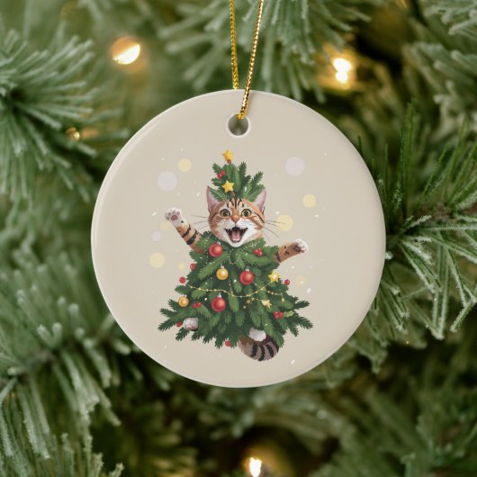 Sinaasappel Kat Kerstboom Cute Kerstmis Keramisch Ornament (Boom)