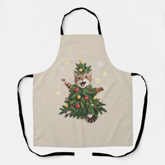 Sinaasappel Kat Kerstboom Schattig Kerstmis Schort (Voorkant)
