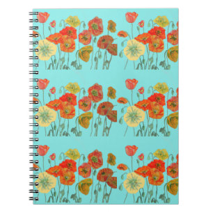 Sinaasappel Klaproos Bloemen Aqua Notitieboek