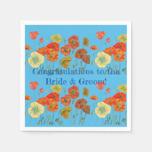 Sinaasappel Klaproos Bruid & Bruidegom Servet (Voorkant)