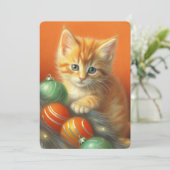 Sinaasappel Kleurenpotlood Kittenscene met Kerst Feestdagenkaart (Staand voorkant)