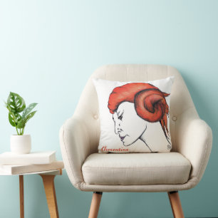 Sinaasappel Kleurig Harig Vrouwenportret Pop Art Kussen