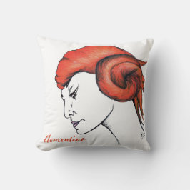 Sinaasappel Kleurig Harig Vrouwenportret Pop Art Kussen