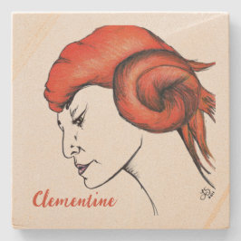 Sinaasappel Kleurige Vrouw Portret Pop Art Stenen Onderzetter