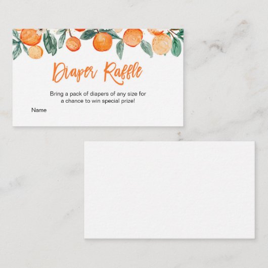 Sinaasappel Knuffel Citrus Luierloterij Informatiekaartje (Voorkant / Achterkant)