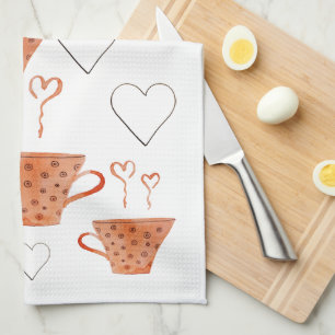 Sinaasappel Koffiemokken Verliefd Aquarel Illustra Theedoek