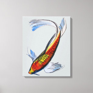 Sinaasappel Koi Japanse waterverf Canvas Afdruk