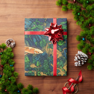 Sinaasappel Koi Vis in Vijver AI Gestileerde Illus Cadeaupapier