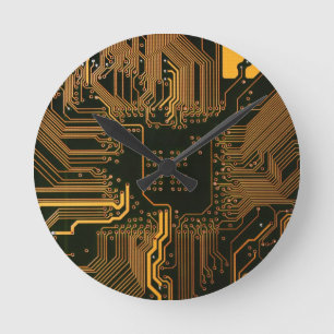 Sinaasappel Kool Computer Circuit Board Ronde Klok
