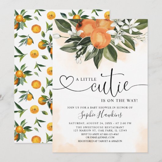 Sinaasappel leek een klein baby shower kaart (Voorkant / Achterkant)