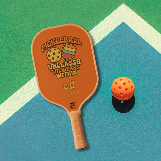 Sinaasappel leuk citaat retro monogram pickleball paddle