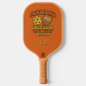 Sinaasappel leuk citaat retro monogram pickleball paddle (Voorkant)