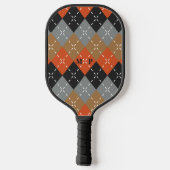 Sinaasappel Lichtgrijs Tan Off Zwart Argyle Pickleball Paddle (Achterkant)