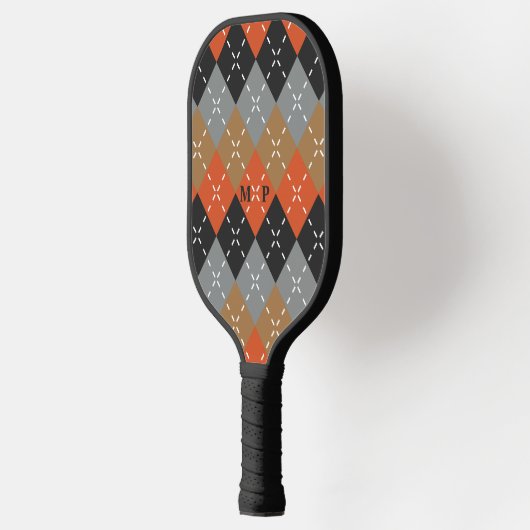 Sinaasappel Lichtgrijs Tan Off Zwart Argyle Pickleball Paddle (Links)